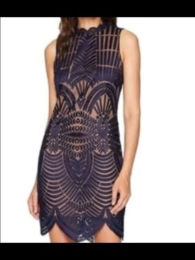 Bardot Navy Sheer Beaded Mini Dress